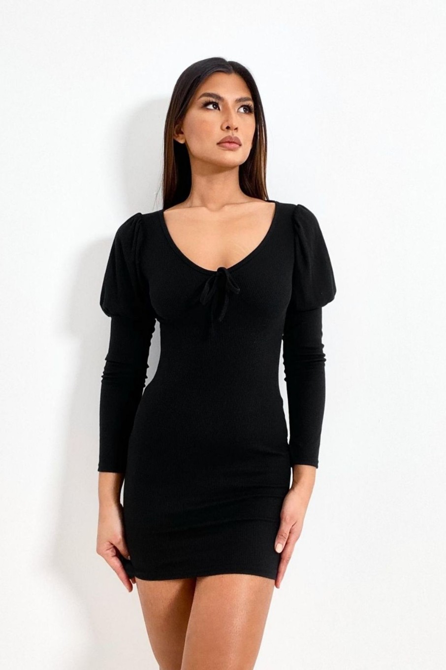 Women Styched Fashion | Black Mini Full Sleeve Dress