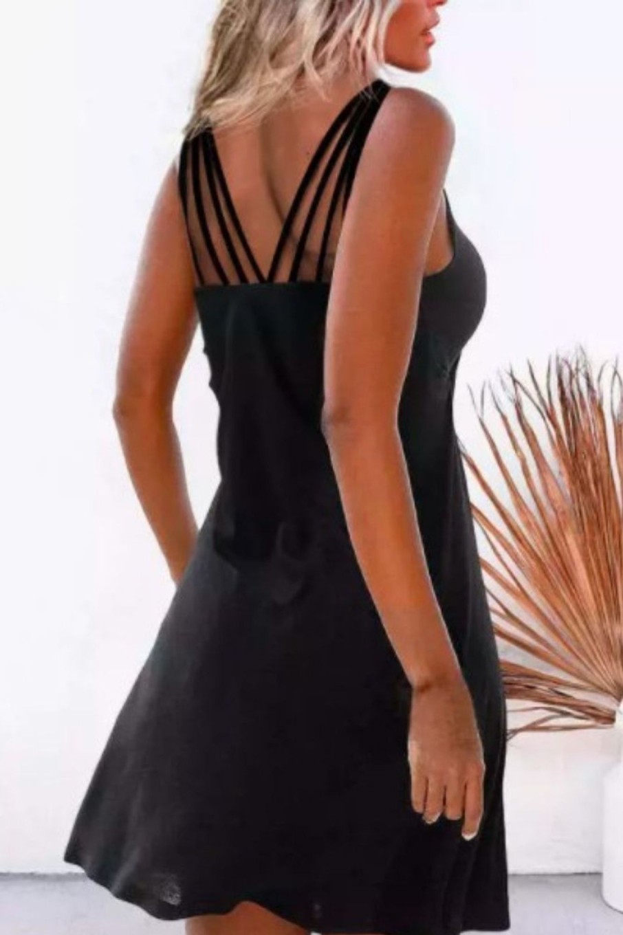 Women Styched Fashion | Open Back Spaghetti Nstrap Mini Dress In Black