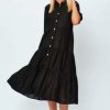 Women Styched Fashion | Button Down Ruffle Flare Midi Dress