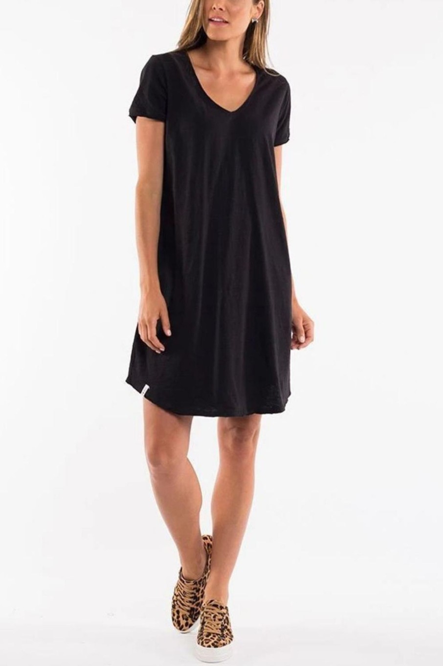 Women Styched Fashion | Mary Go Tee Dress In Solid Black