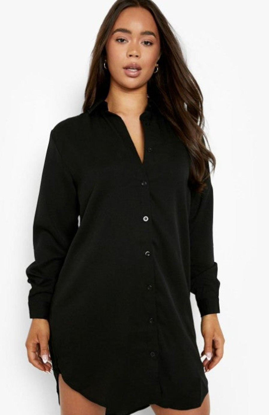 Women Styched Fashion | Black Oversized Dipped Hem Shirt Dress