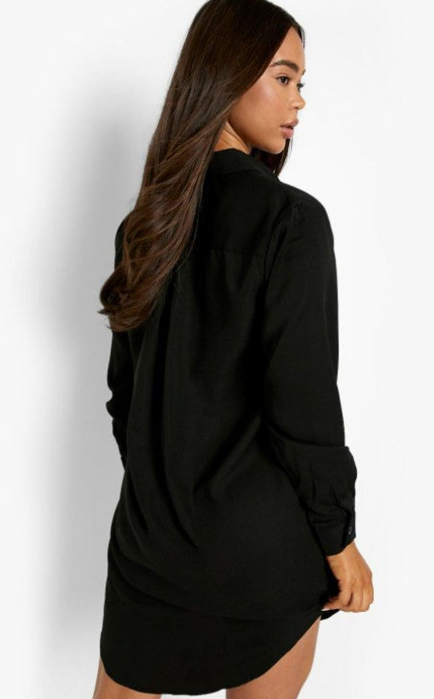 Women Styched Fashion | Black Oversized Dipped Hem Shirt Dress