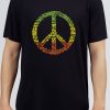 Men Styched Fashion | Peace Love Sign Colored Textual - Block Printed Black Tee