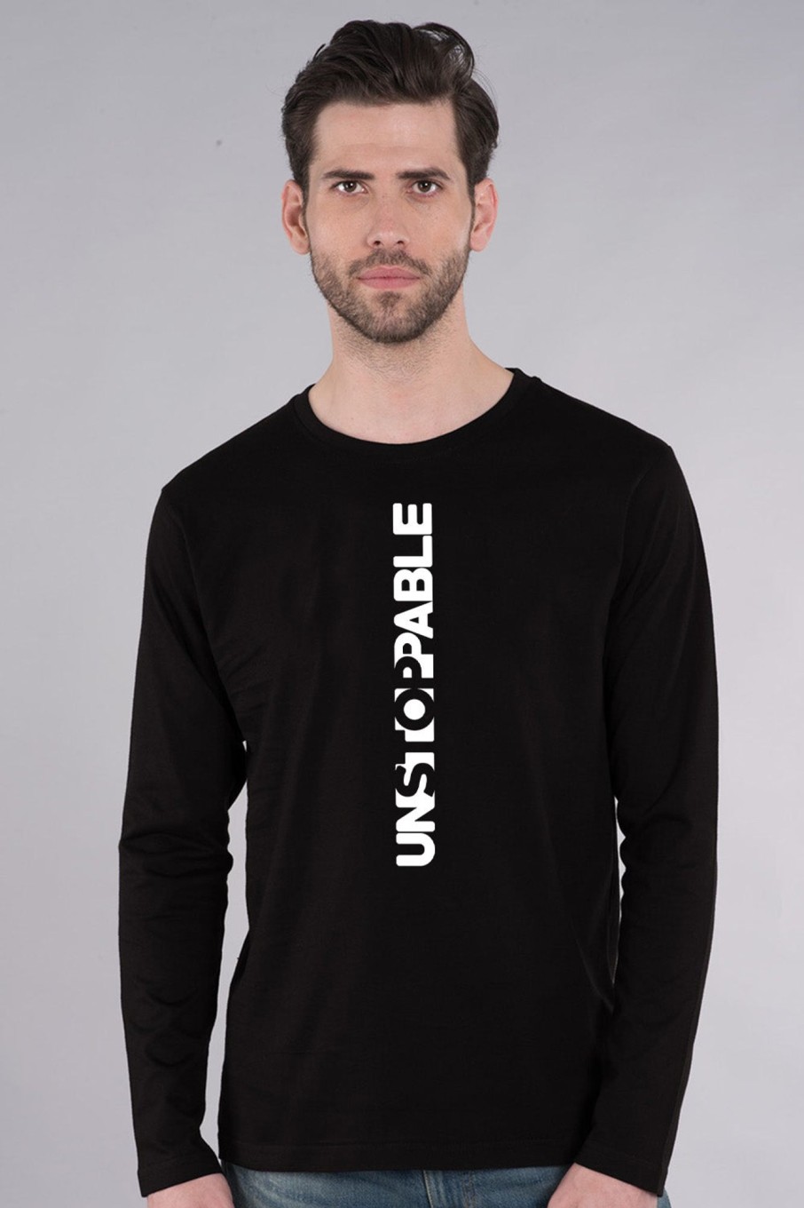 Men Styched Fashion | Unstoppable - Vertical Print Authentic Styched Full Sleeve Tee