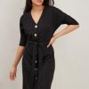 Women Styched Fashion | Petite Black Jersey Button Through Dress