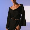 Women Styched Fashion | Backless Black Full Sleeve Mini Dress