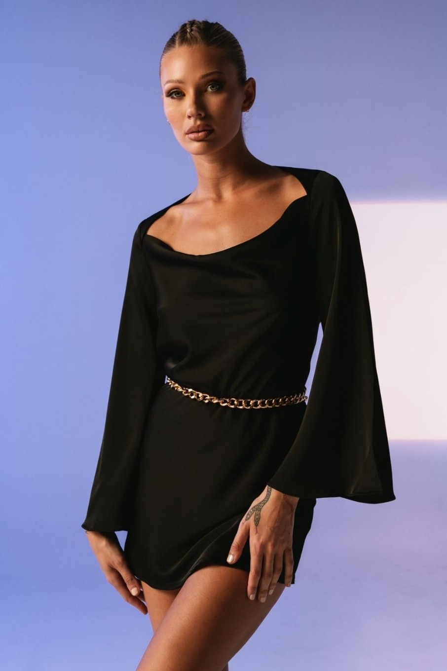 Women Styched Fashion | Backless Black Full Sleeve Mini Dress