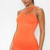 Women Styched Fashion | Orange Asymmetrical Neckline Mini Dress