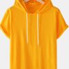 Men Styched Fashion | White Drawstring Yellow Hoodie