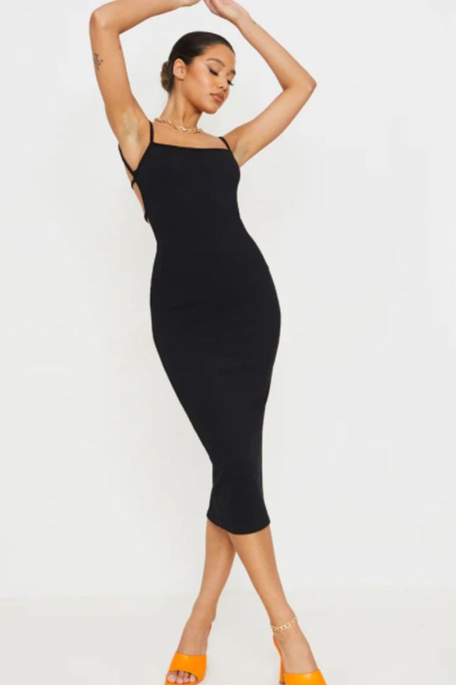 Women Styched Fashion | Black Midi Bodycon Dress