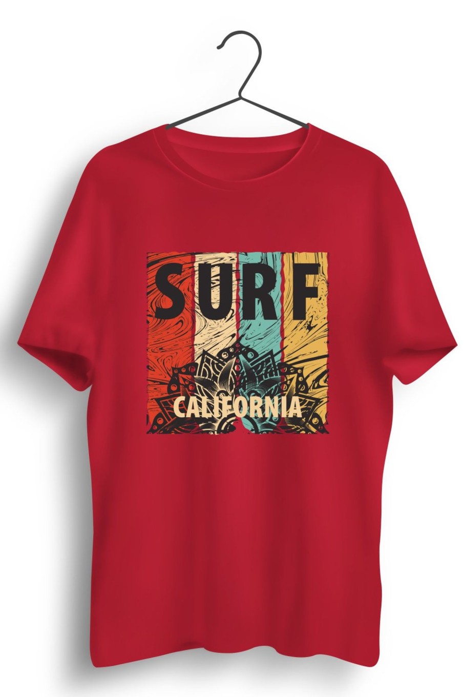 Men Styched | Surf California Graphic Printed Red Tshirt