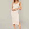 Women Styched Fashion | Split Thigh Tank Dress White