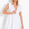 Women Styched Fashion | V Neck Plain White Dress