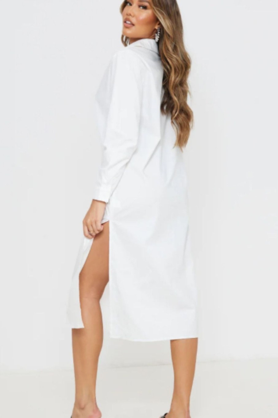 Women Styched Fashion | White Collar Midi Dress