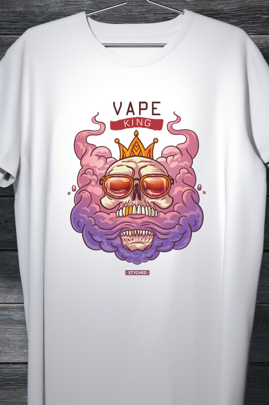 Men Styched Fashion | Vape King - Illustrative Graphic Designed T-Shirt White