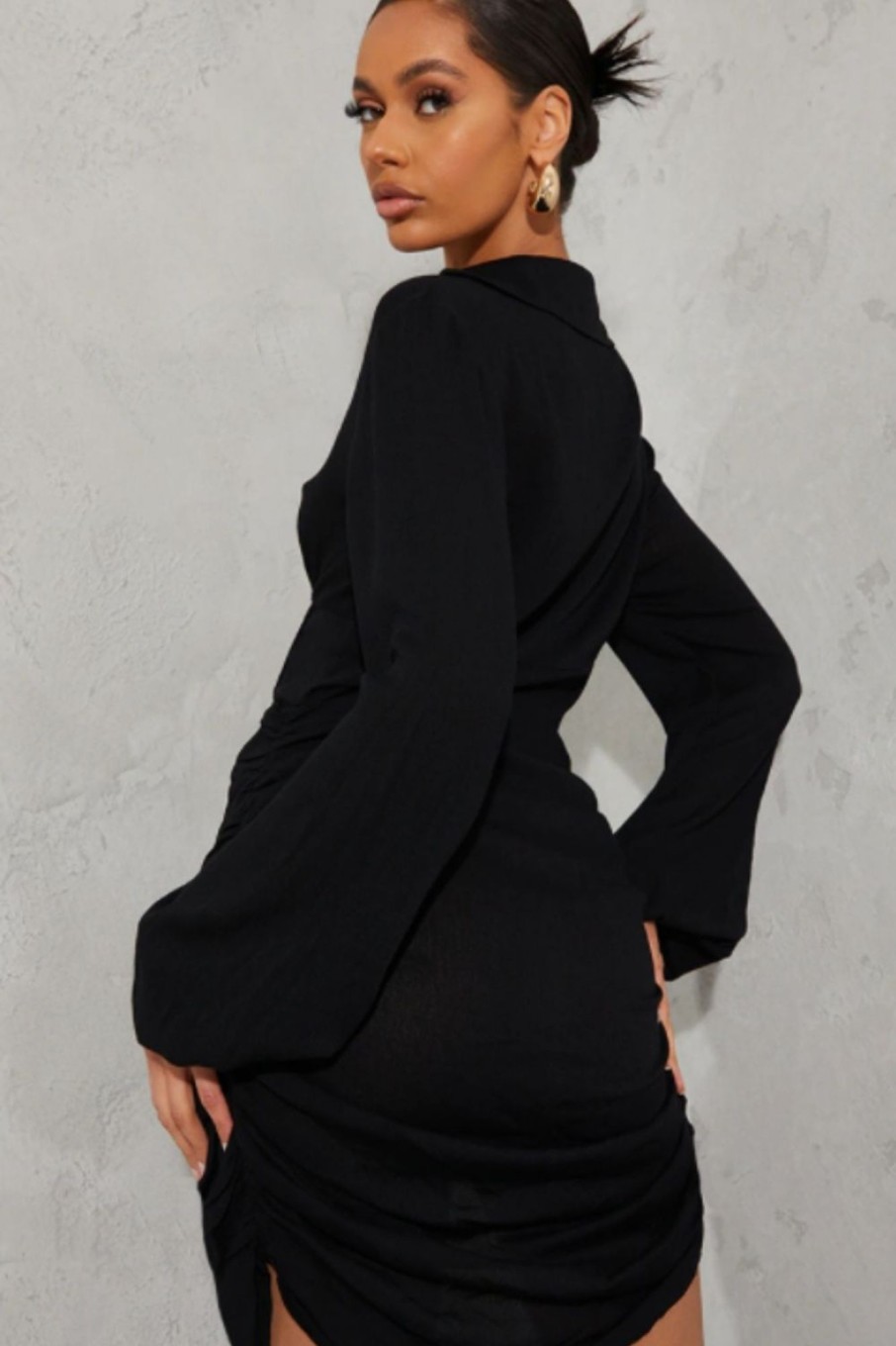 Women Styched Fashion | Mini Vneck Black Full Sleeve Dress