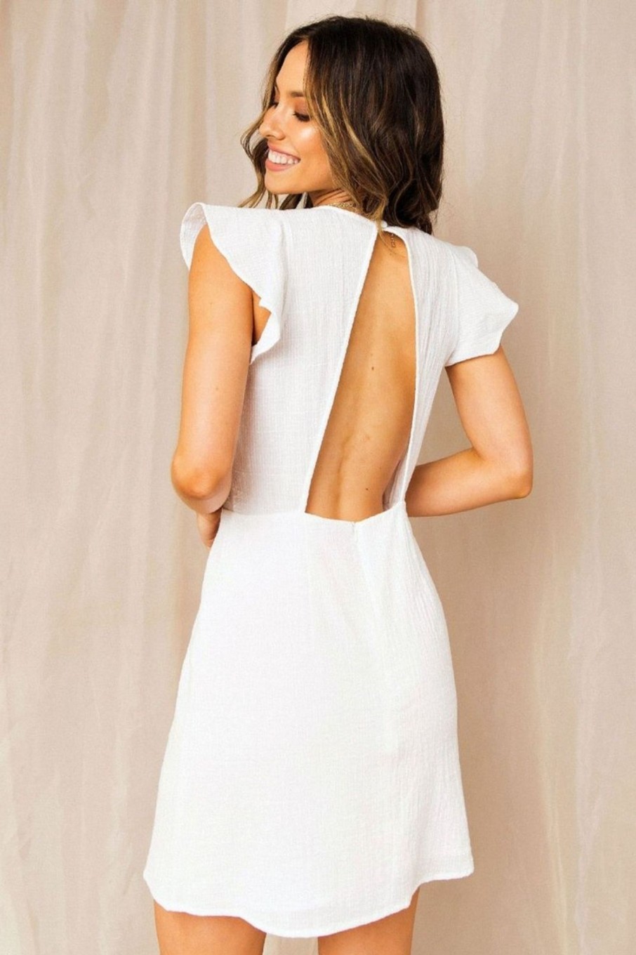 Women Styched Fashion | Open Back Mini Dress White