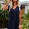 Women Styched Fashion | V Neck Solid Smock Dress