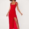 Women Styched Fashion | Square Neck Split Front Maxi Dress