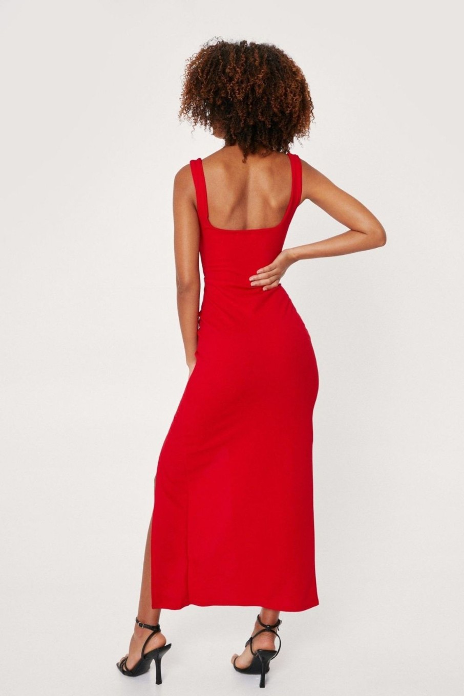 Women Styched Fashion | Square Neck Split Front Maxi Dress