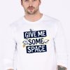 Men Styched Fashion | Give Me Some Space - Cool White Full Sleeve T-Shirt Round Neck Cotton