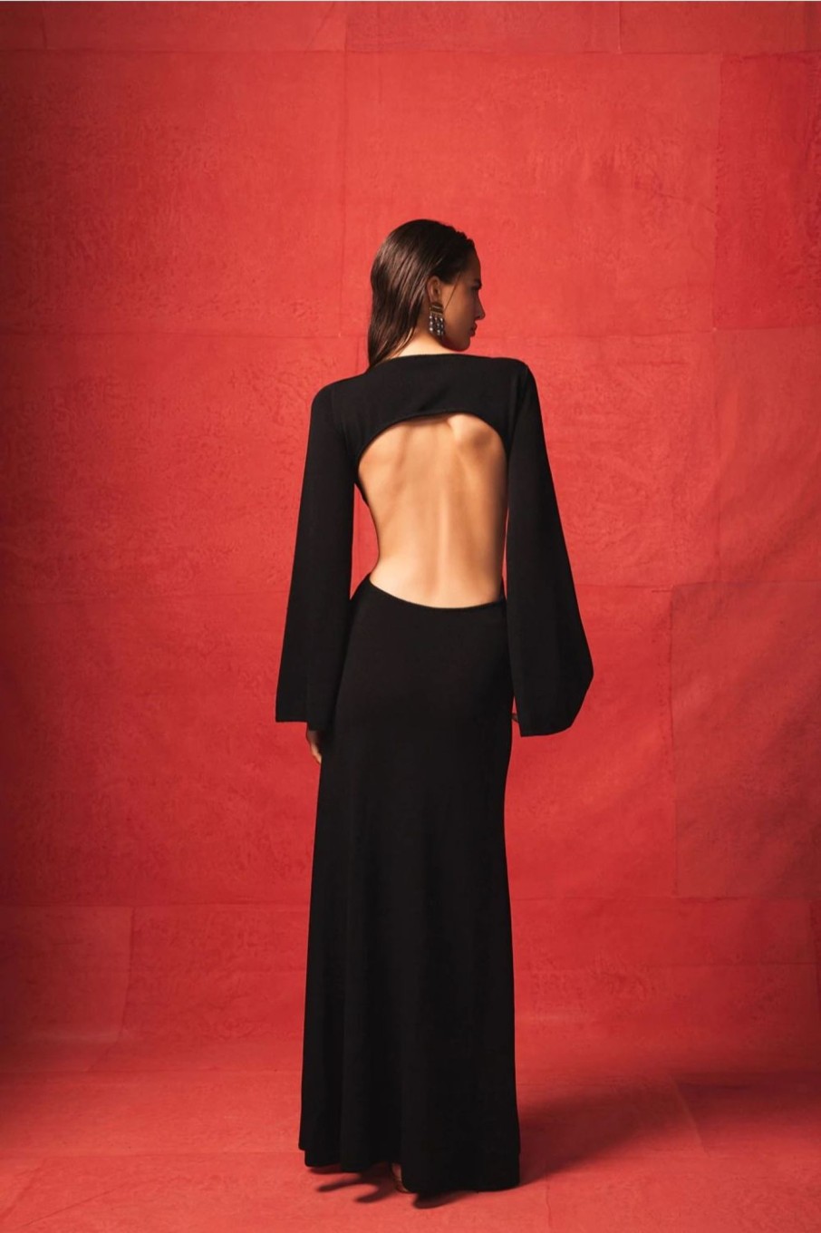 Women Styched Fashion | Black Backless Cut Out Flowy Dress