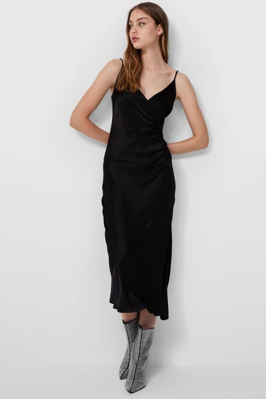 Women Styched Fashion | Draped Midi Dress With Straps