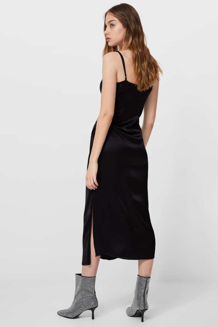 Women Styched Fashion | Draped Midi Dress With Straps