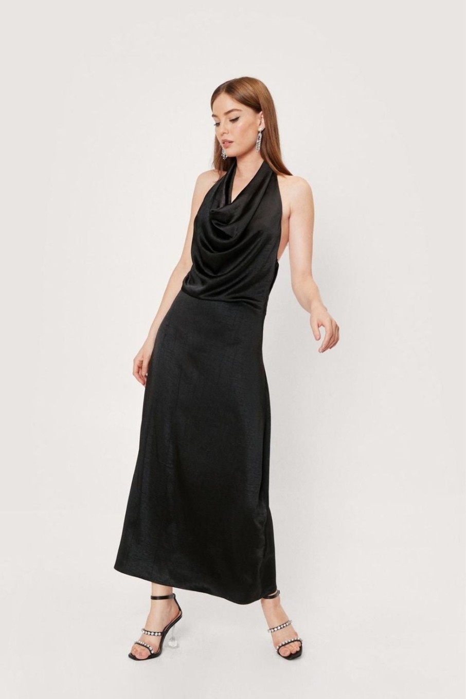 Women Styched Fashion | Slinky Cowl Neck Backless Maxi Dress