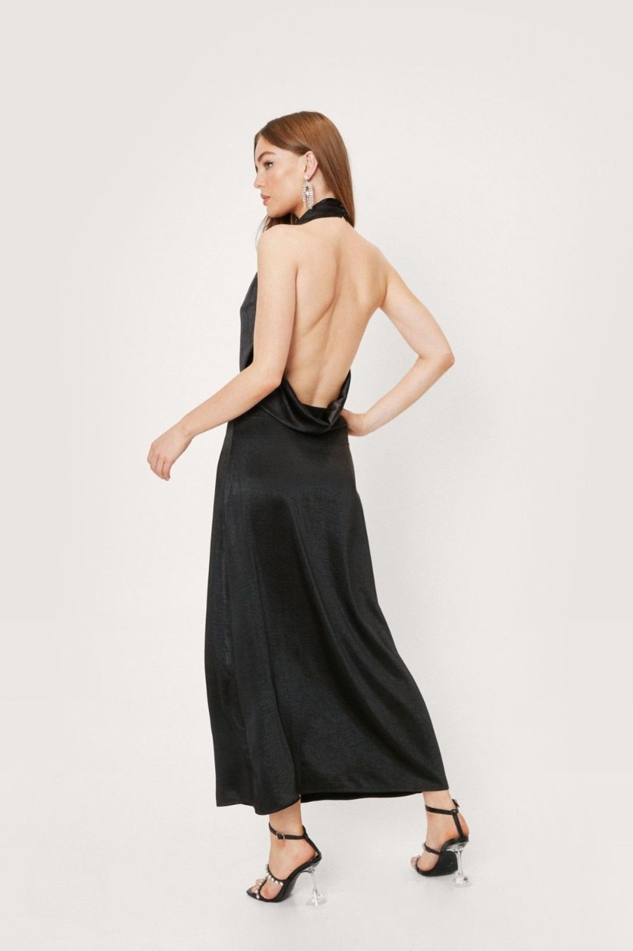 Women Styched Fashion | Slinky Cowl Neck Backless Maxi Dress