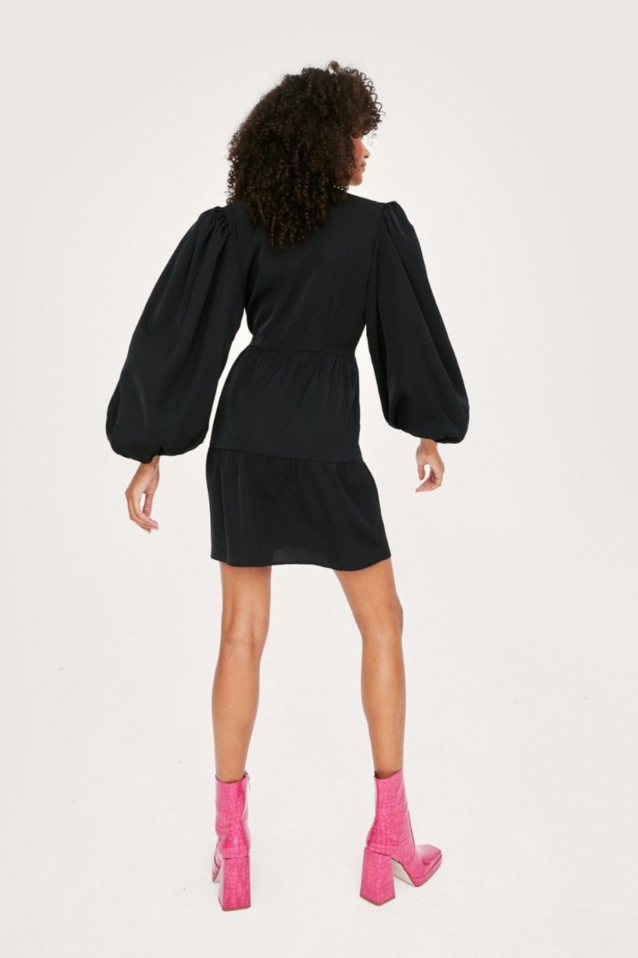 Women Styched Fashion | Oversized Puff Sleeve Mini Wrap Dress