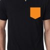 Men Styched Fashion | Black Premium Polo T-Shirt With Orange Pocket Patch Graphics Printed On Chest