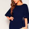 Women Styched Fashion | Open Back Asymmetrical Sleeve Dress Blue