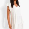 Women Styched Fashion | Ruffled Sleeve V Neck Dress