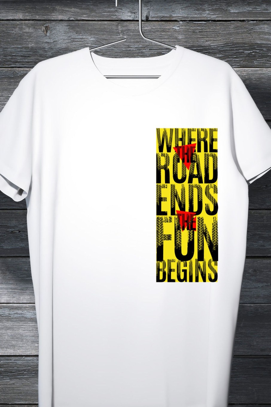 Men Styched Fashion | Where The Road Ends The Fun Begins White Asymmetric Printed T-Shirt