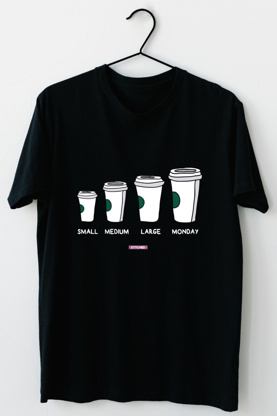 Men Styched Fashion | Small To Monday Coffee - Graphic T-Shirt Black Color