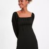 Women Styched Fashion | Hey Square Neckline Full Sleeve Black Dress