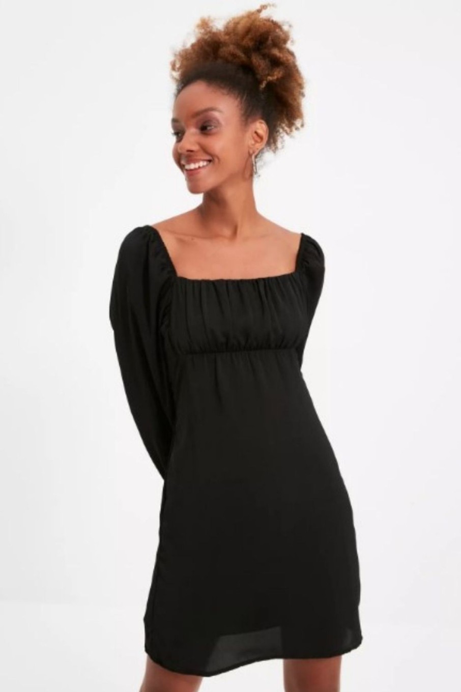 Women Styched Fashion | Hey Square Neckline Full Sleeve Black Dress