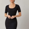 Women Styched Fashion | Scoop Neck Bodycon Dress Black