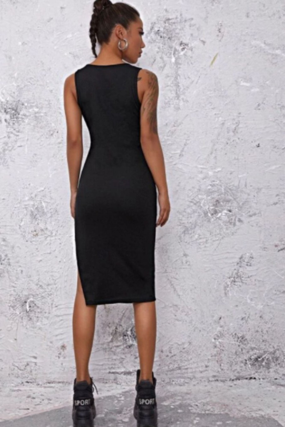 Women Styched Fashion | Split Thigh Solid Dress