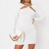 Women Styched Fashion | White Halterneck Ruched Cut Out Dress