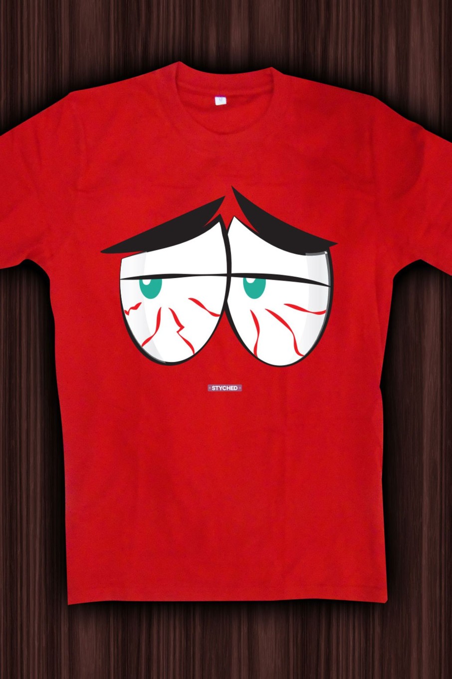 Men Styched Fashion | Sleepy Soul, Tired Red Eyes - Quirky Graphic T-Shirt Red Color