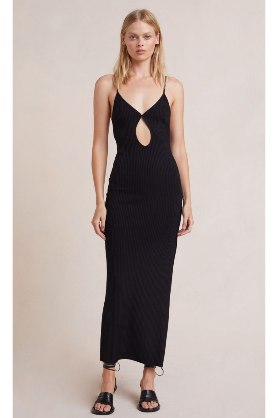 Women Styched Fashion | Black Knitted Cut Out Maxi Dress