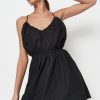 Women Styched Fashion | Shirred Waist Backless Black Mini Dress