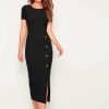 Women Styched Fashion | Split Hem Rib Knit Dress