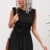 Women Styched Fashion | Sleeveless Tie Waist Round Neck Mini Dress