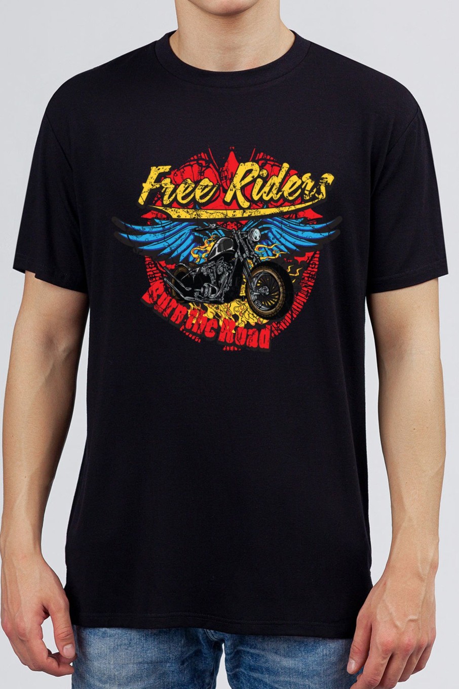 Men Styched Fashion | Free Riders - Biker Gang Retro Printed Black Tee