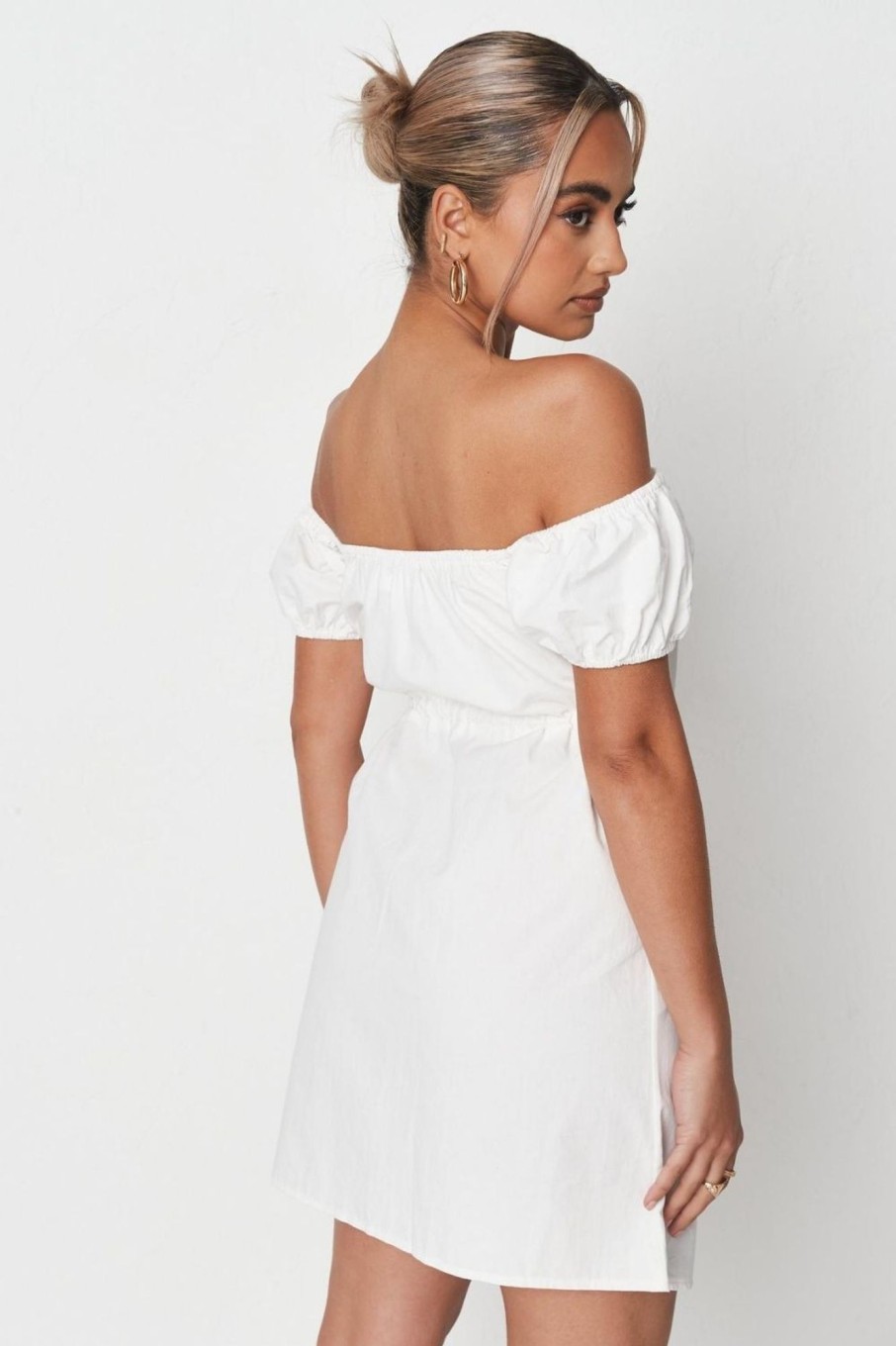 Women Styched Fashion | Off Shoulder Tie Knot Detail At The Waist Mini Dress