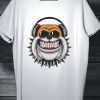 Men Styched Fashion | Grinning Dog With Headphones And Glasses White Casual Cotton Tee