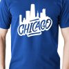 Men Styched Fashion | Chicago Skyline - Retro Silhouette Print Blue Casual T-Shirt